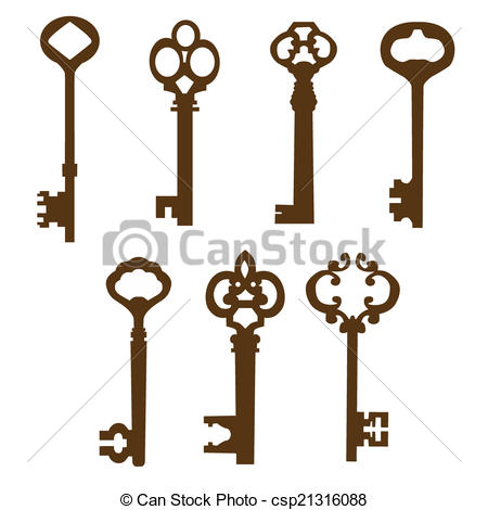 450x470 Set Of Beautiful Old Keys. Vintage Keys For Doors Brown Color On A