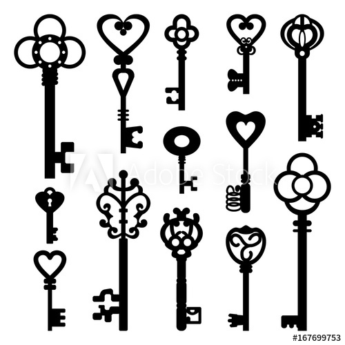 500x500 Set Of Vintage Keys. Vector Illustration.