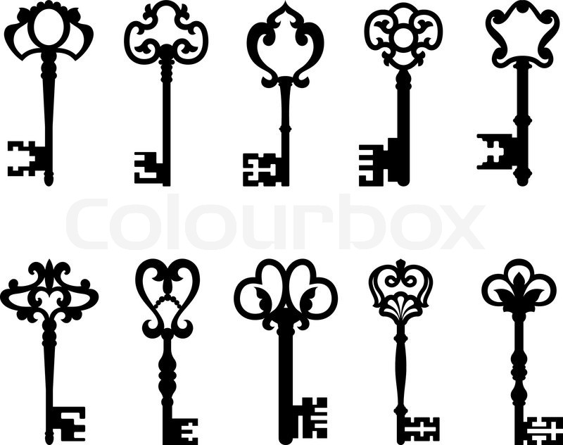 800x632 Black Vintage Keys Set Isolated On White Background For Retro