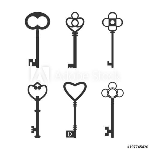 500x500 Key Icon. Set Of Vintage Keys Vector Illustration, Flat Design