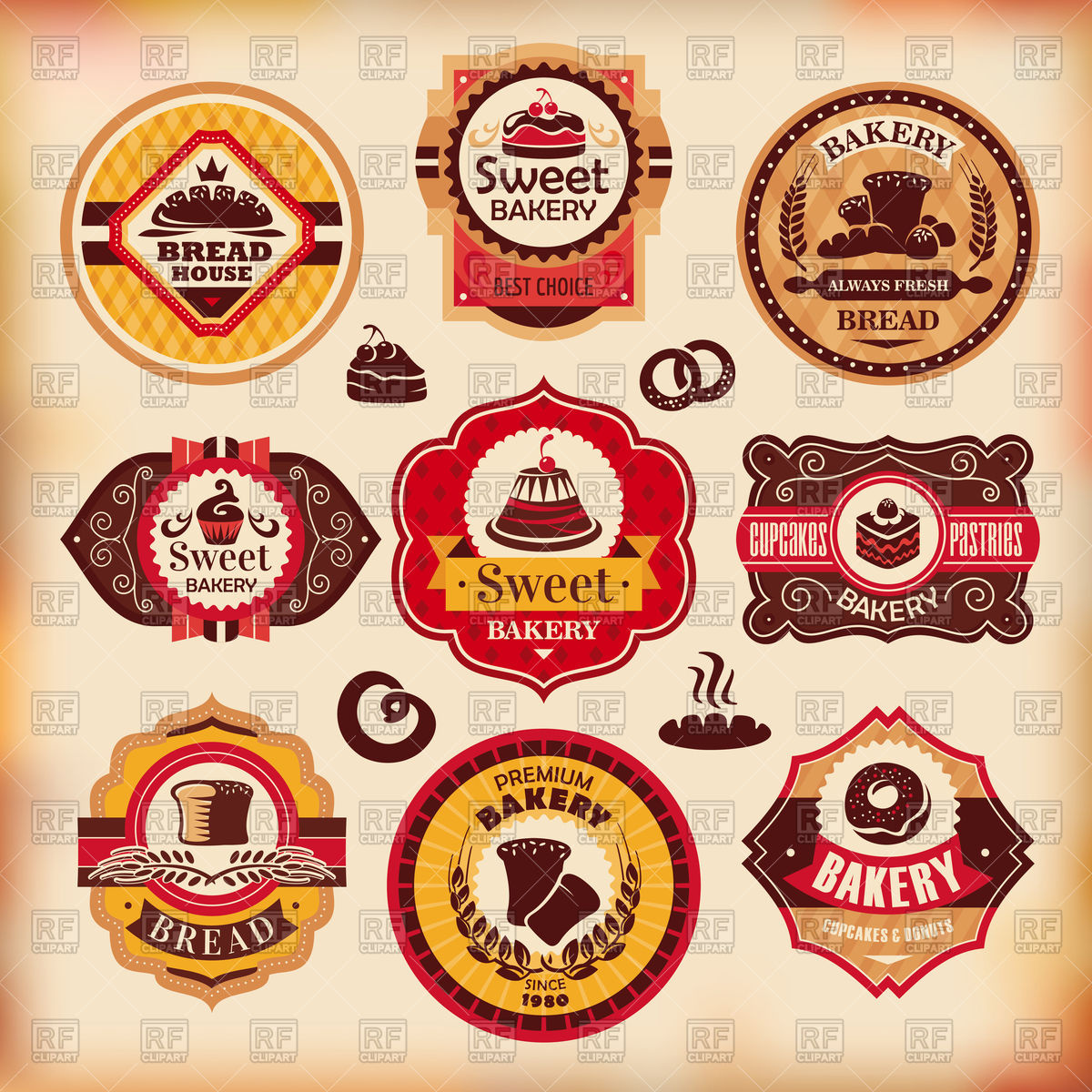 1200x1200 Set Of Vintage Various Bakery Labels Vector Image Vector Artwork