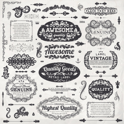 423x425 Vintage Label And Ornaments Design Vector Set Vector Free Vector