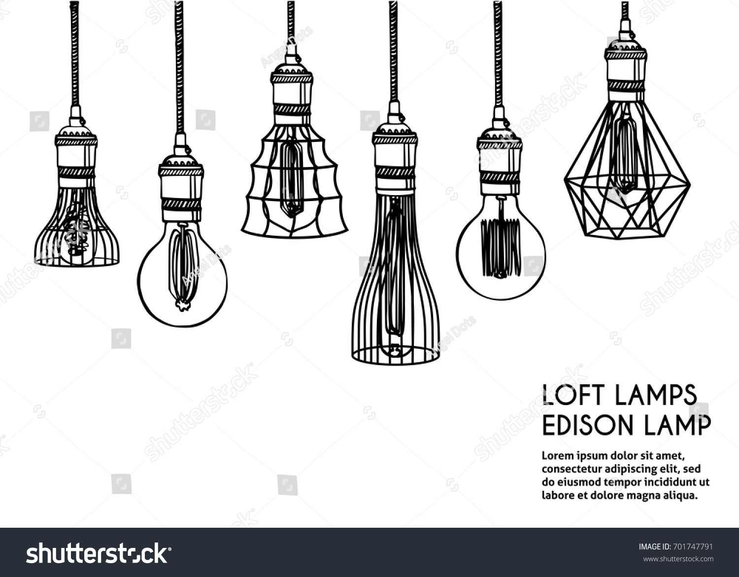 1500x1171 Hand Drawn Vector Set Of Different Geometric Loft Lamps. Edison