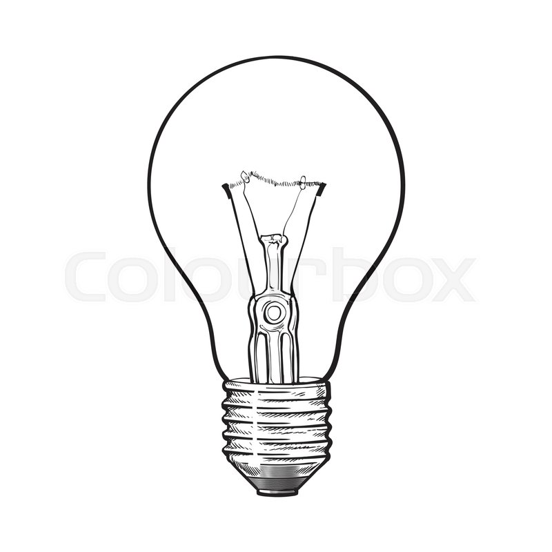 800x800 Traditional Transparent Tungsten Light Bulb, Side View, Sketch