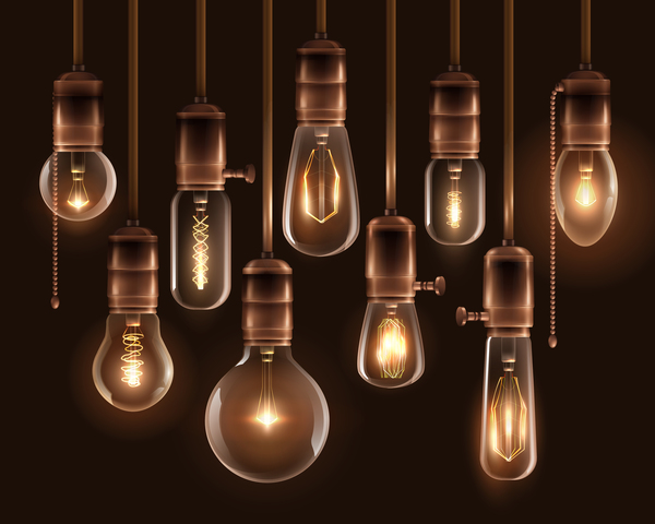 600x480 Vintage Glowing Light Bulbs Set Vector Free Download