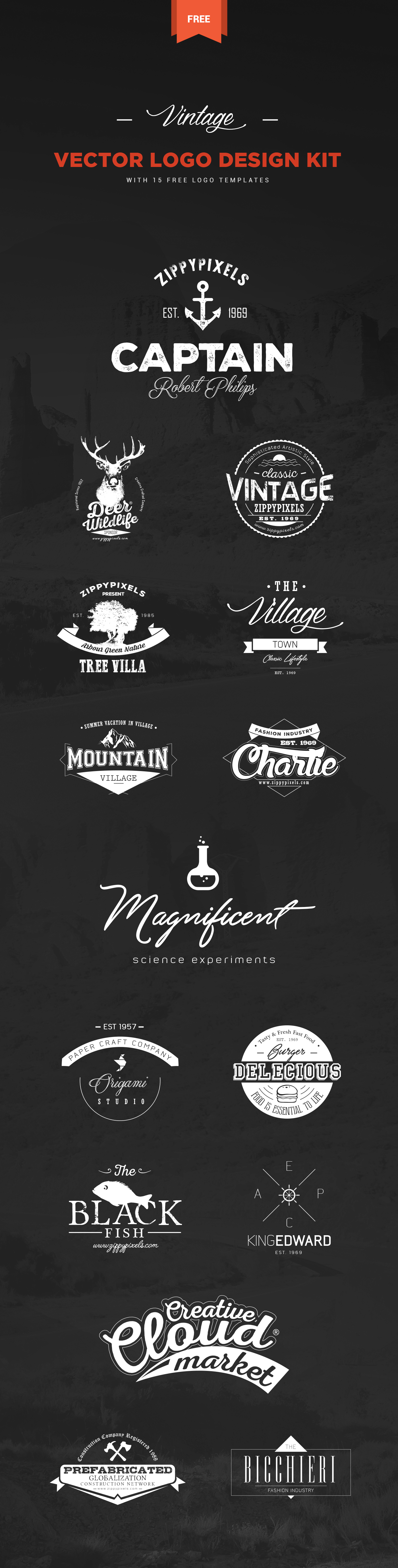 1400x5513 Vintage Vector Logo Design Kit + 15 Free Logo Templates On Behance
