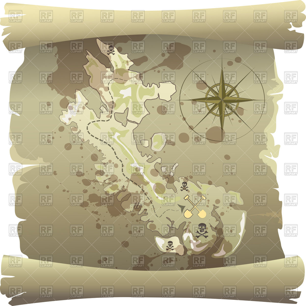 1200x1200 Old Pirate Scroll With Map Of Treasure Island In Vintage Cartoon