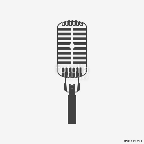 500x500 Retro Microphone Vector Icon. Monochrome Illustration. Stock