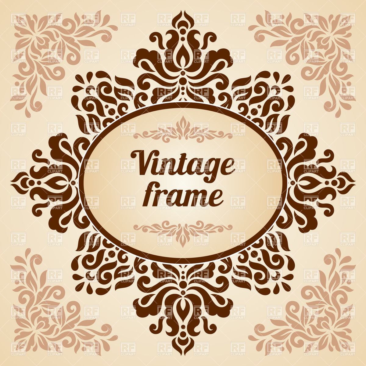 1200x1200 Oval Frame With Vintage Decoration Vector Image Vector Artwork