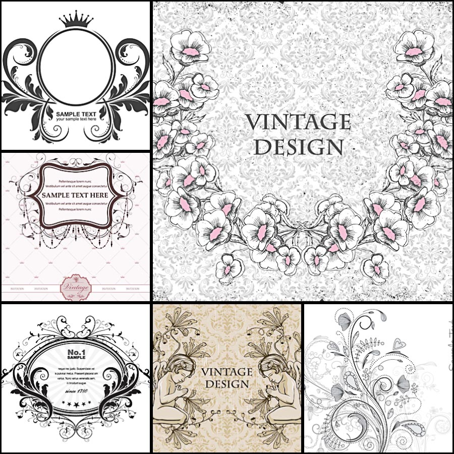 900x900 Floral Wreath Vintage Frame Vector Set Free Download