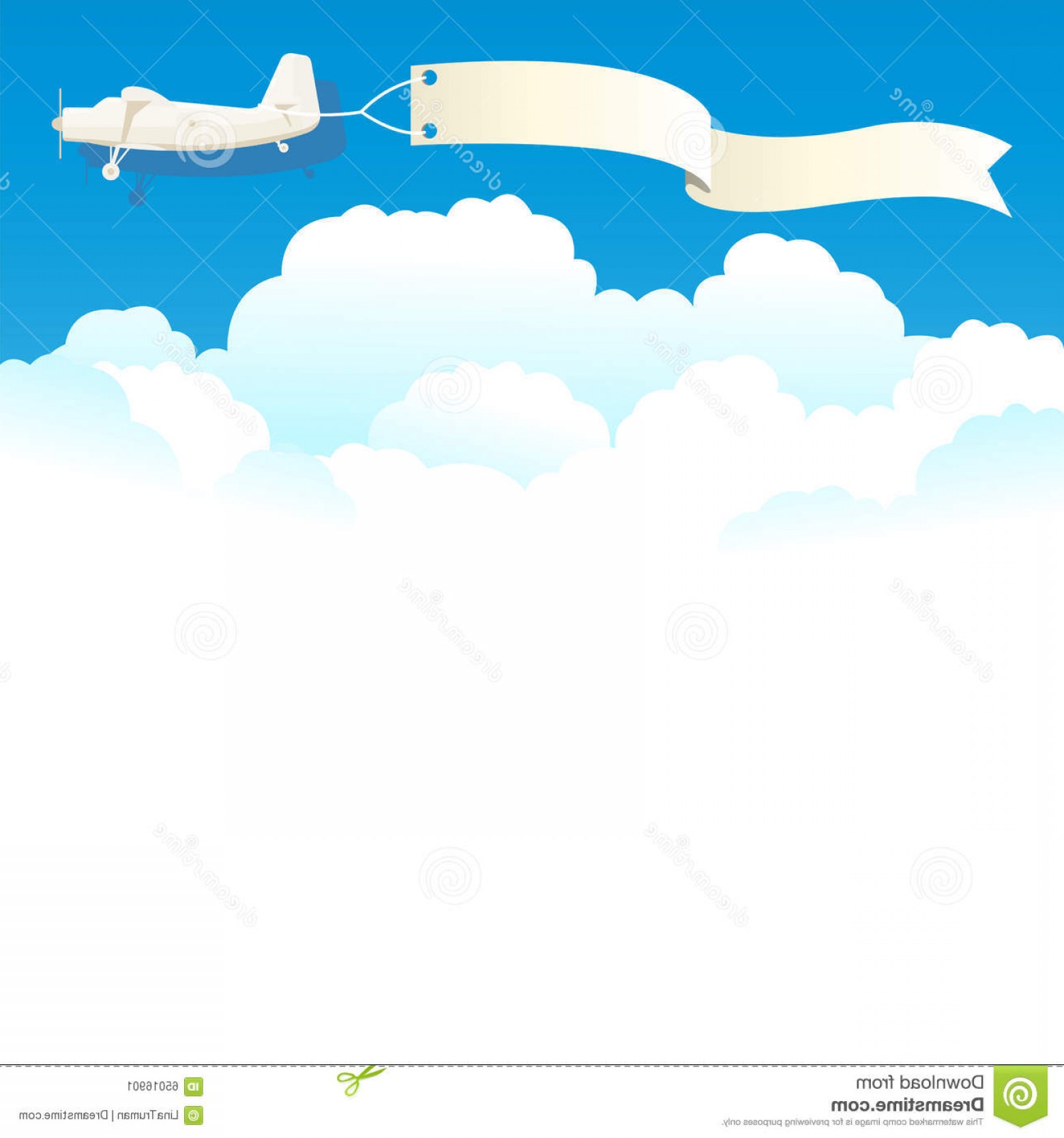 1560x1668 Stock Illustration Flying Vintage Plane Banner White Clouds Vector