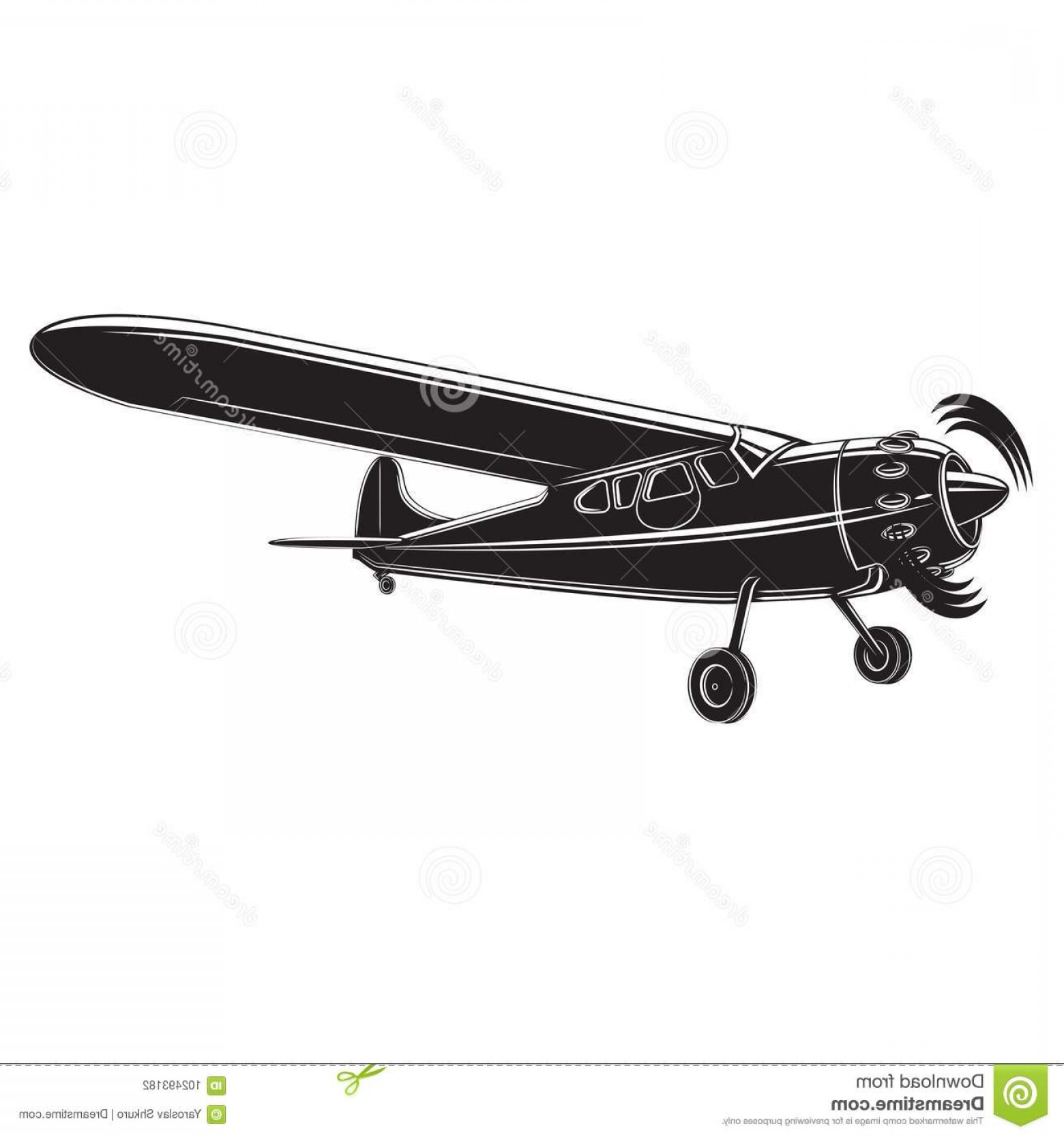 1560x1668 Vintage Small Plane Vector Illustration Single Engine Propelled