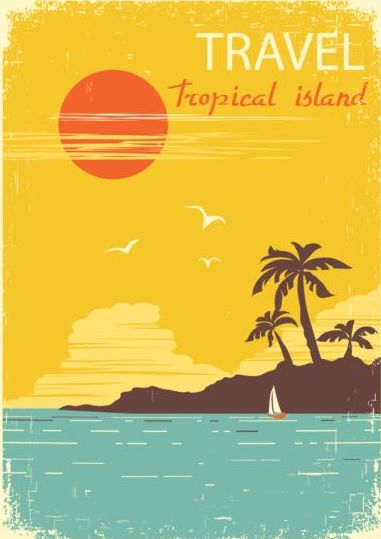 381x539 Tropical Island Air Travel Vintage Poster Vector 06 Free Download