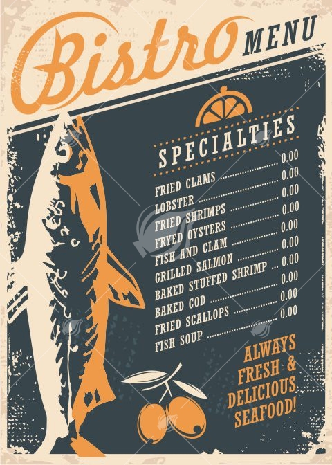 480x672 Bistro Menu Retro Poster Vector Illustration