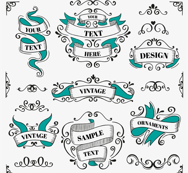 600x550 7 Hand Painted Vintage Ribbon Vector Graphics My Free