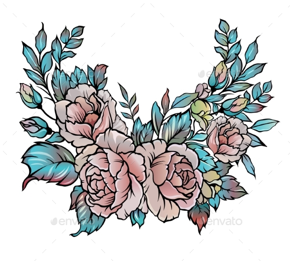 590x531 Vintage Roses Vector Illustration By Tettygreen Graphicriver