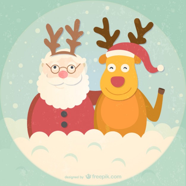 626x626 Retro Style Santa And Reindeer Cartoon Vector Free Vector