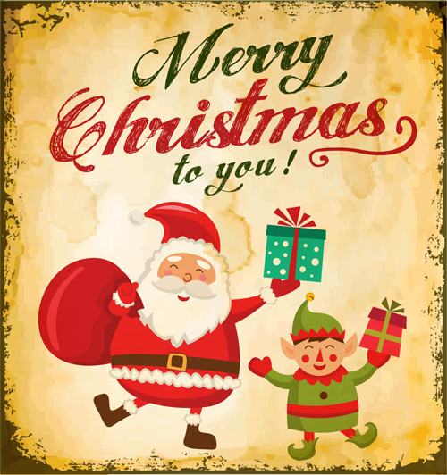 500x532 Santa With Christmas Poster Vintage Vectors 01