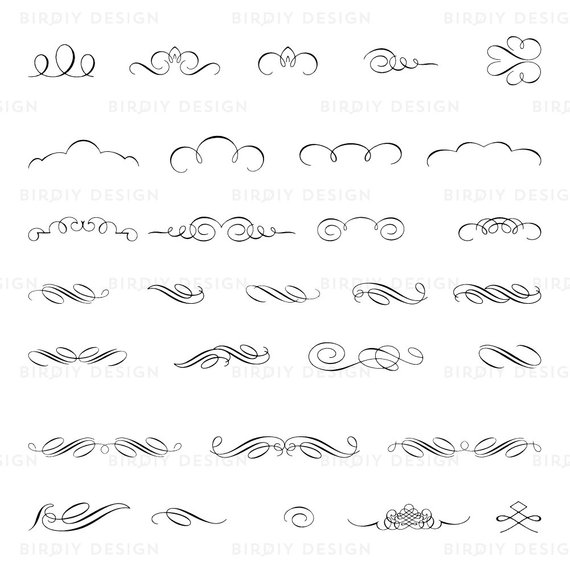 570x569 Vintage Ornaments Clip Art Set Calligraphic Scrolls Vector Etsy