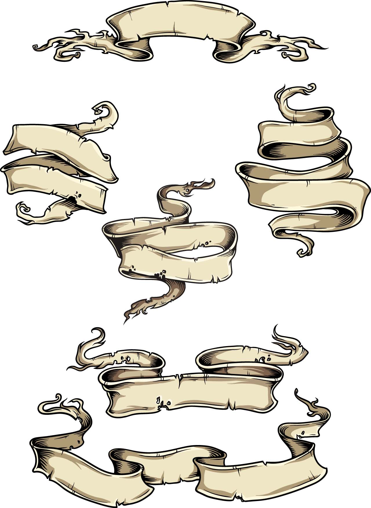 1280x1751 Vintage Paper Scroll Set Vector Free Download