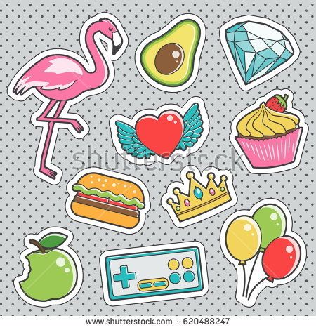 450x470 Set Of Fun Trendy Vintage Sticker Fashion Badges With Pink