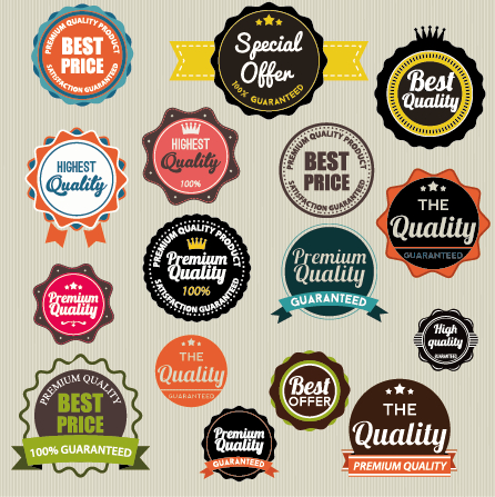 446x447 Vintage Labels With Stickers And Ribbons Vector Graphics 03 Free
