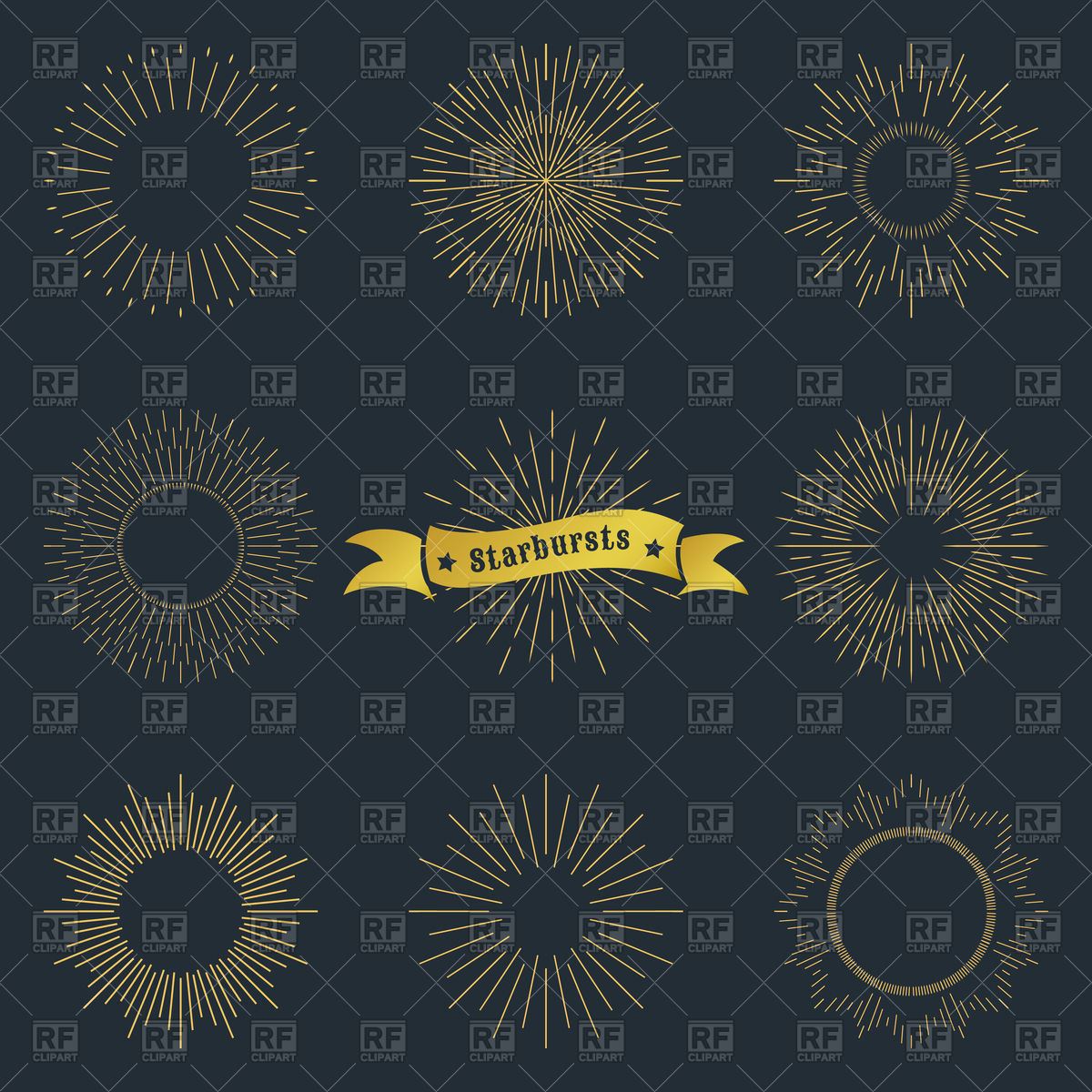 1200x1200 Set Of Vintage Sunburst Vector Image Vector Artwork Of Design