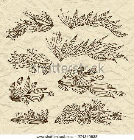 450x470 Set Of Vector Stylized Flowers Amp Leaves, Retro Old Vintage Swirls