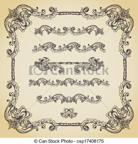 450x470 Set Of Vintage Swirls, Seamless Borders And Vignettes.