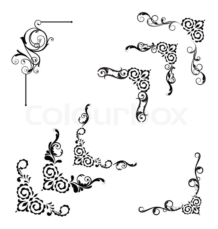 760x800 Classic Vintage Swirl Border Symbols Set Isolated Stock Vector