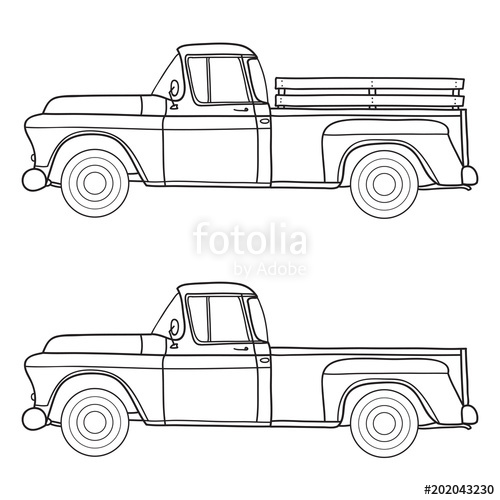 500x500 Old Truck. Vector Doodle Illustration Stock Image And Royalty