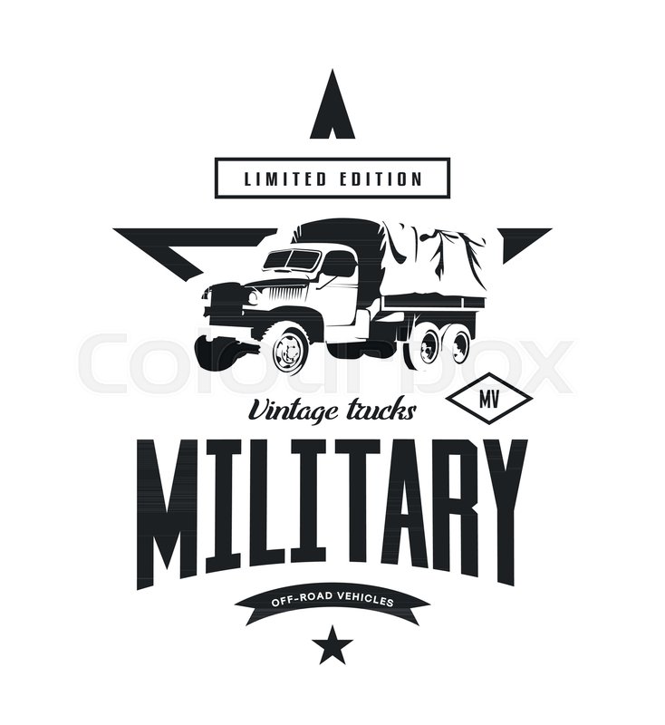 734x800 Vintage Military Truck Vector Logo Isolated On White Background