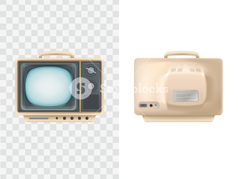 1000x750 Vector Illustration Of Vintage Tv Set. Front, Back View