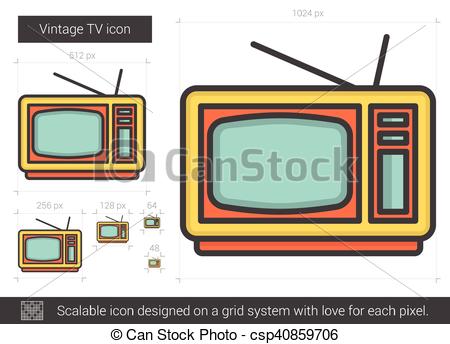 450x344 Vintage Tv Line Icon. Vintage Tv Vector Line Icon Isolated On