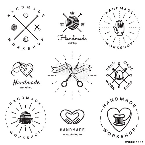 500x500 Handmade Workshop Logo Vintage Vector Set. Hipster And Retro Style