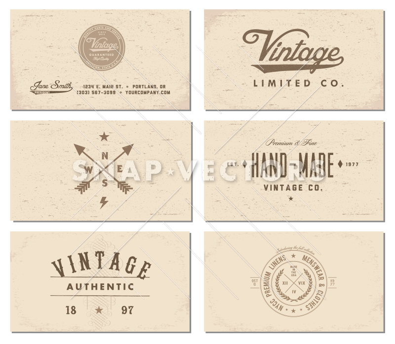 800x697 Vector Vintage Business Card Template Set
