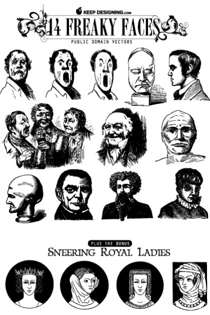 417x626 Vector Art Free Clip Art 14 Freaky Faces Vintage Vectors