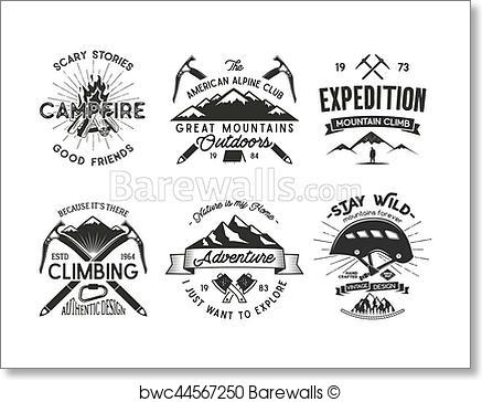 437x364 Art Print Of Vintage Mountaineering Badges Set. Climbing Logo