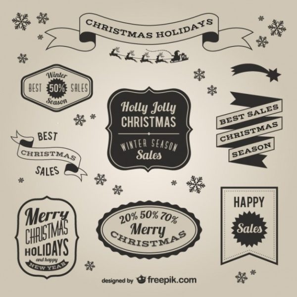 600x600 Retro Style Christmas Sales Labels Vector Free Download With