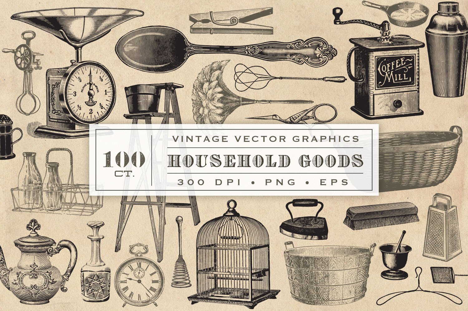 1500x998 Vintage Household Goods Vector Graphics