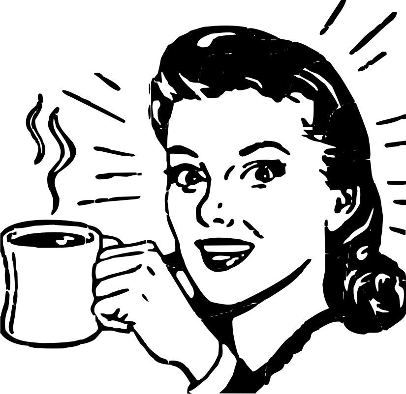 825x802 Retro Women Vector, Drinks Coffee