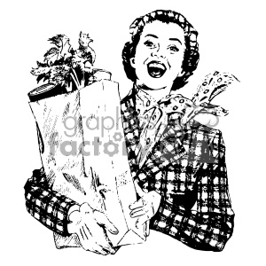 300x300 Royalty Free Vintage Woman Holding Bag Of Groceries Vintage 1900