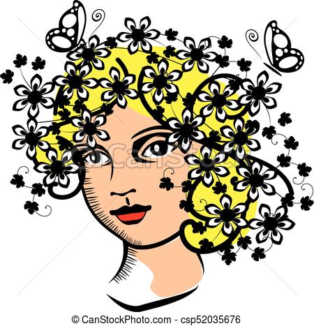 450x467 Vintage Woman With Flowers. Vector Image.
