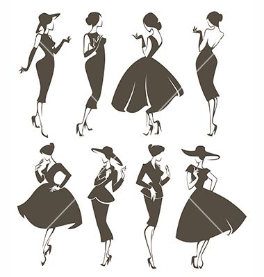 380x400 Large Collection Of Retro Vintage Women Silhouettes Vector By