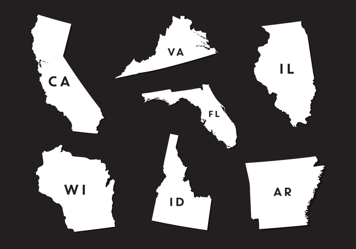 700x490 Vector Set Of State Map Silhouettes