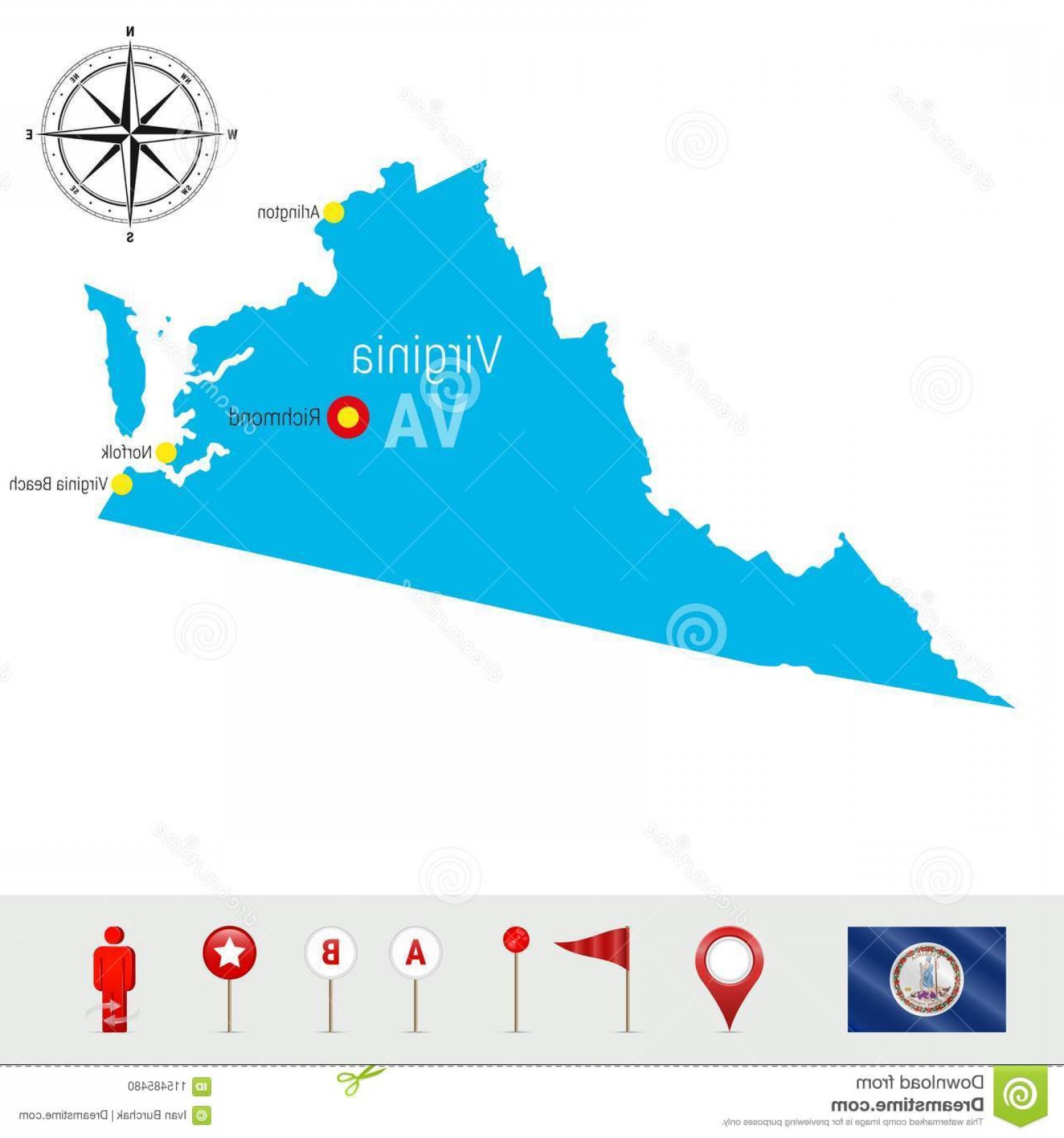 1560x1668 Virginia Vector Map Isolated White Background High Detailed
