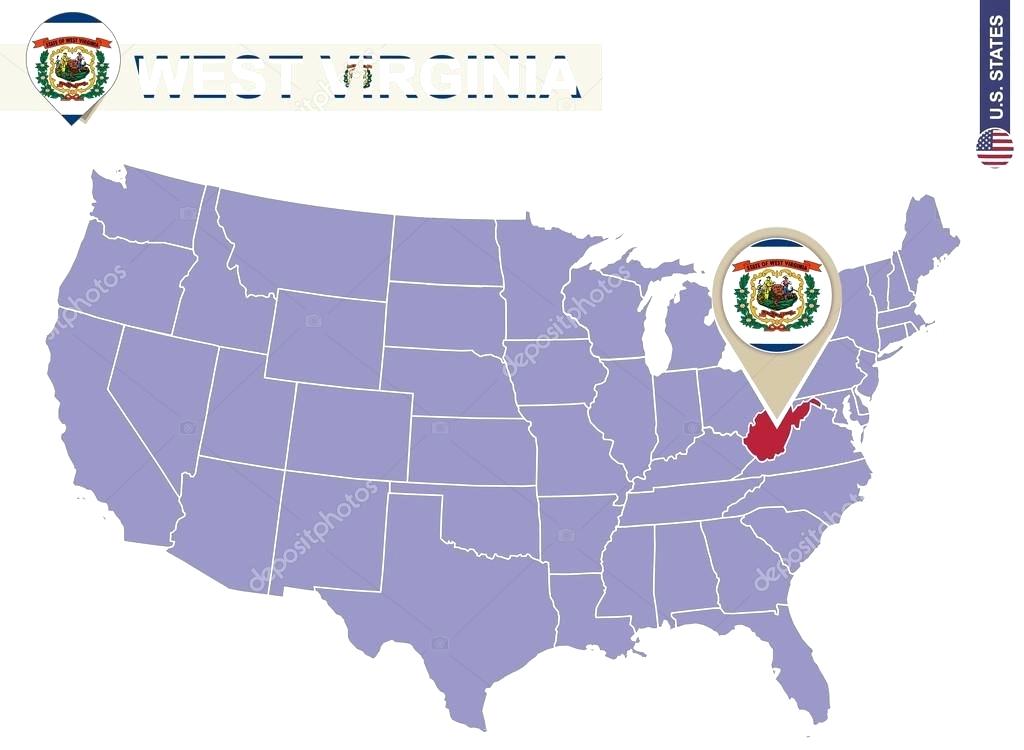 1024x750 West State On Map Flag And Us States Vector By Virginia
