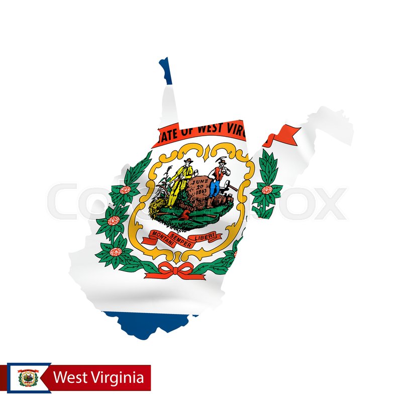 800x800 West Virginia State Map With Waving Flag Of Us State. Vector