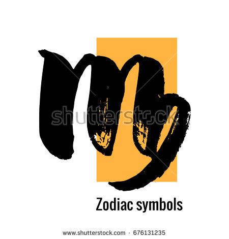 450x470 Signs Of The Zodiac. Virgo Symbol Hand Draw. Black Silhouette