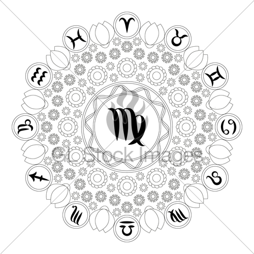 500x500 Vector Black And White Round Mandala With Zodiac Symbol O... Gl